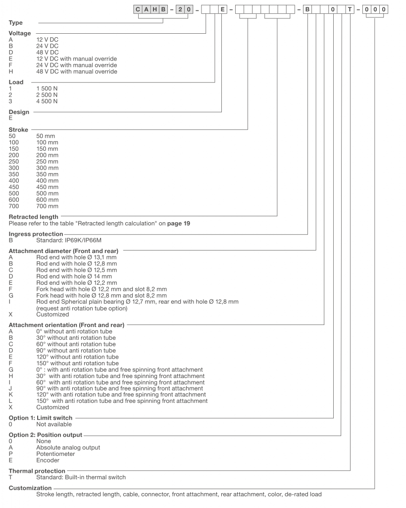 Xi lanh điện CAHB-20-x1E/S 6 CAHB-20-x1E/S Bảng lựa chọn