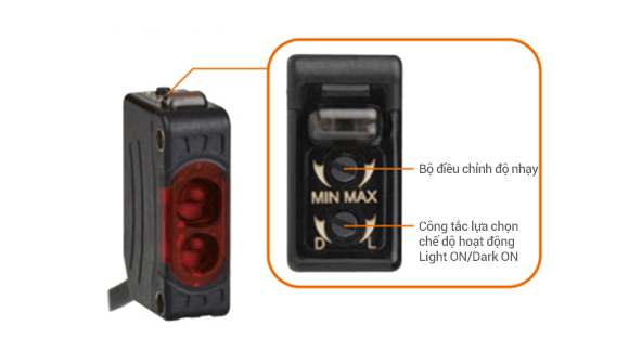 Cảm biến quang BJ nhỏ gọn Autonics 9 Bộ điều chỉnh độ nhạy và công tắc lựa chọn chế độ hoạt động BJ Autonics