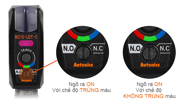 Cảm biến màu BC Autonics 8 Chuyển đổi chế độ ngõ ra (Trùng màu Không trùng màu) BC Autonics