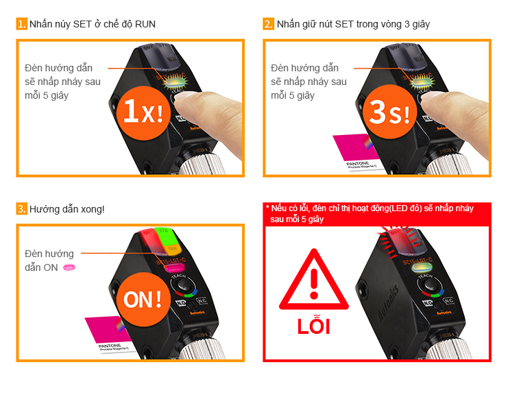 Cảm biến màu BC Autonics 6 Kiểm tra màu tham chiếu với đèn hướng dẫn BC Autonics.