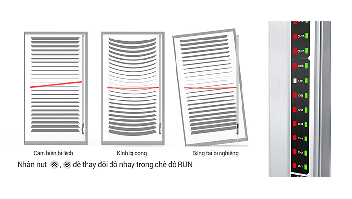 Cài đặt mức phát hiện để giảm thiểu ảnh hưởng do hiện tượng tán xạ hoặc khi kính bị nghiêng BWML .