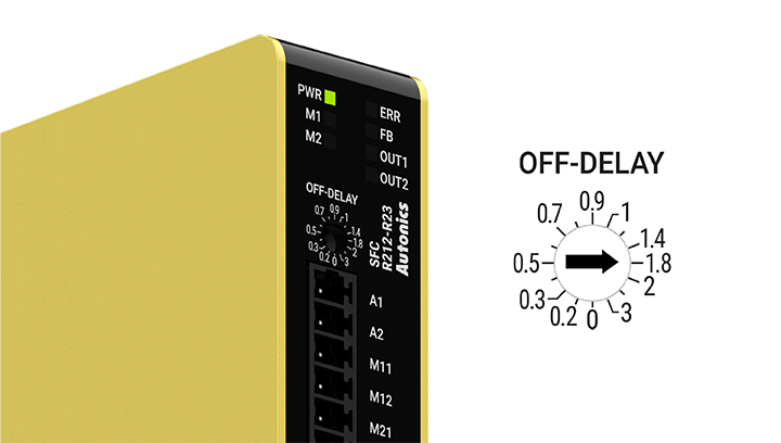 Bộ điều khiển thiết bị an toàn SFC-R loại ngõ ra Autonics 4 Có thể cài đặt ngõ ra duy trì và thời gian duy trì SFC-R