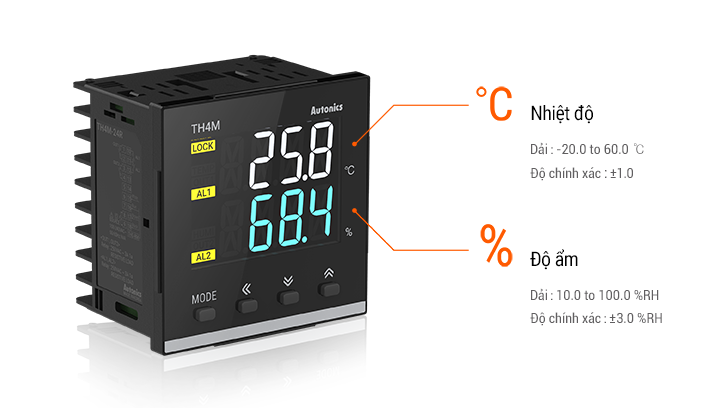 Bộ điều khiển nhiệt độ TH4M PID 2 bậc tự do Autonics 2 Điều khiển đồng thời nhiệt độ và độ ẩm TH4M