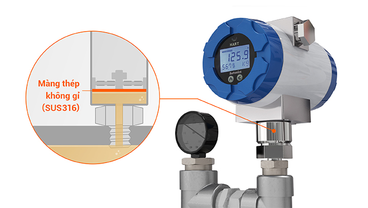 Đầu dò áp suất PTF30 loại hiển thị Autonics 2 Màng ngăn bằng thép không gỉ KT-302H