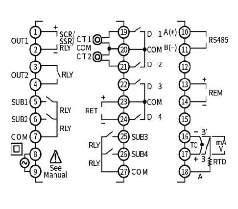 Bộ điều khiển nhiệt độ kỹ thuật số VX7 2 Sơ đồ đấu dây bộ điều khiển nhiệt độ kỹ thuật số VX7
