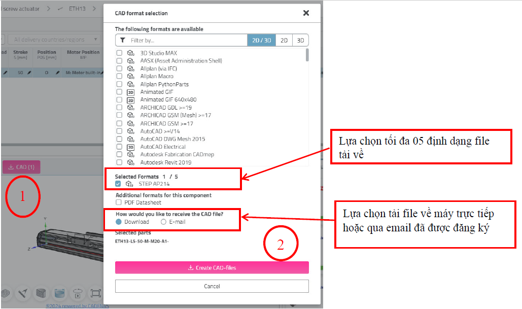 Bước 6: Khi lựa chọn mục “CAD” bảng lựa chọn các kiểu file để tải về sẽ hiện ra