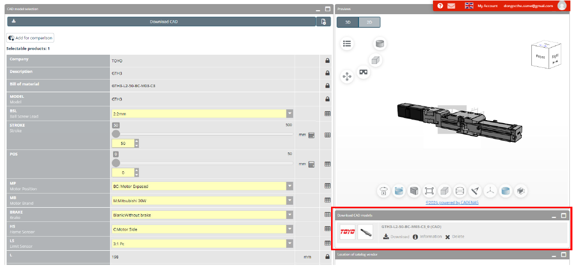 Bước 7: Chọn kiểu file cần tải về ấn “Download CAD”