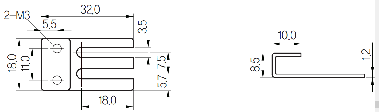 Kích thước và mặt cắt Cảm biến tiệm cận vuông 3 dây DC UP18S
