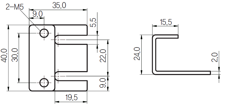 Kích thước và mặt cắt Cảm biến tiệm cận vuông 3 dây DC UP40S
