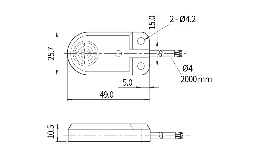 Kích thước và mặt cắt Cảm biến tiệm cận dẹp DC UP25F