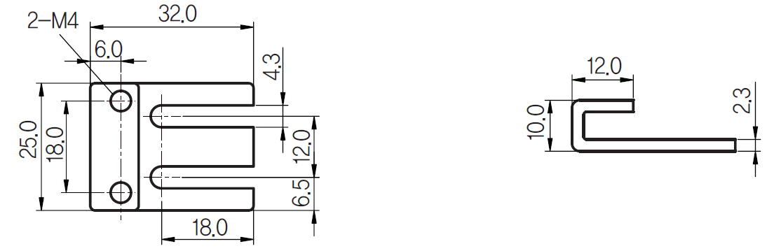 Kích thước và mặt cắt Cảm biến tiệm cận vuông 2 dây AC UP25S