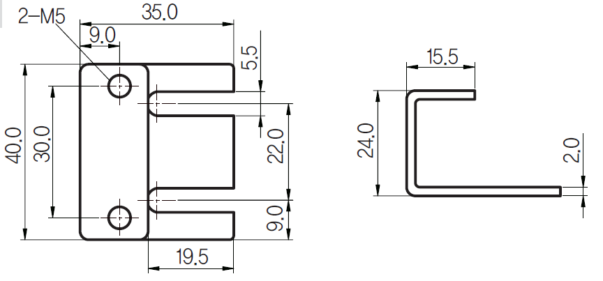 Kích thước và mặt cắt Cảm biến tiệm cận vuông 2 dây AC UP40S